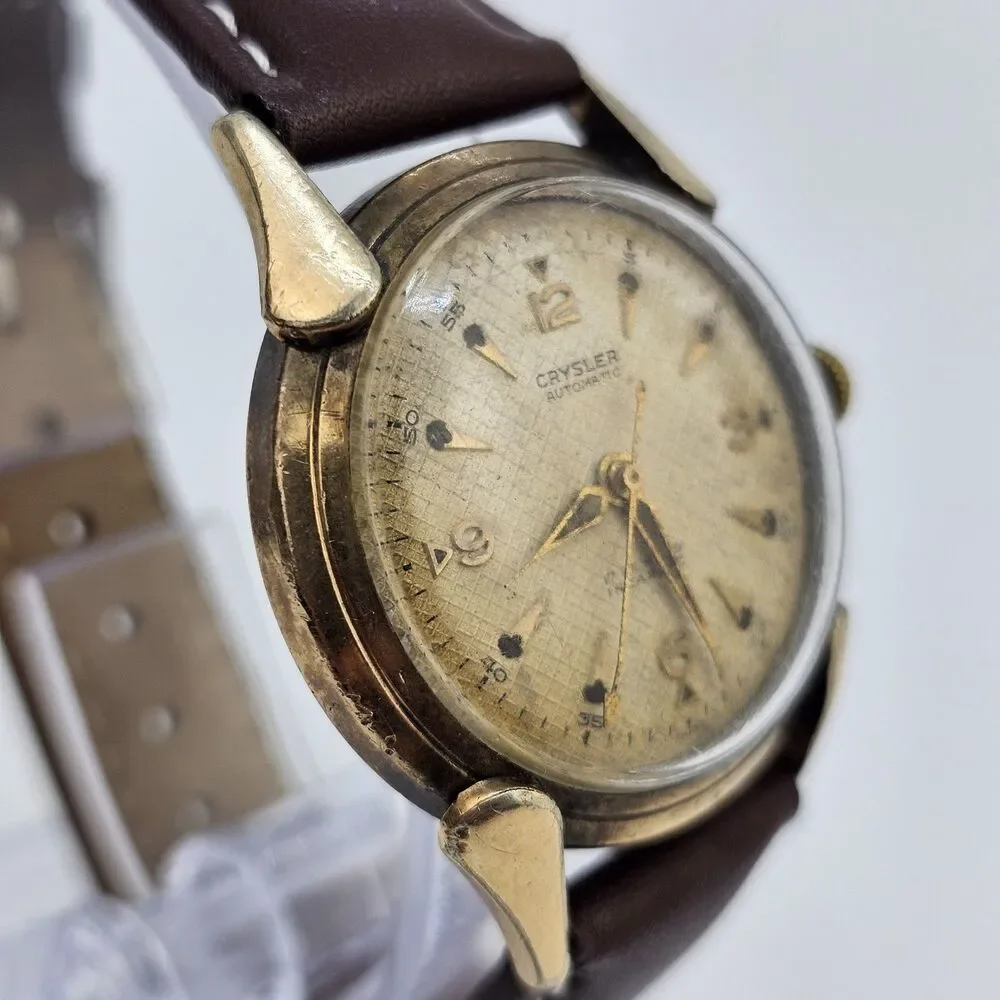 VTG Chrysler Men’s Automatic Watch‎ 34MM Gold Dial Brown Bands READ DESCRIPTION